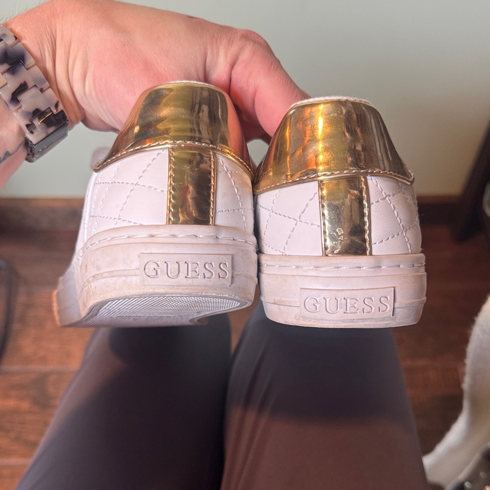 Guess Women's Quilted White and Gold Sneakers - Picture 6 of 6
